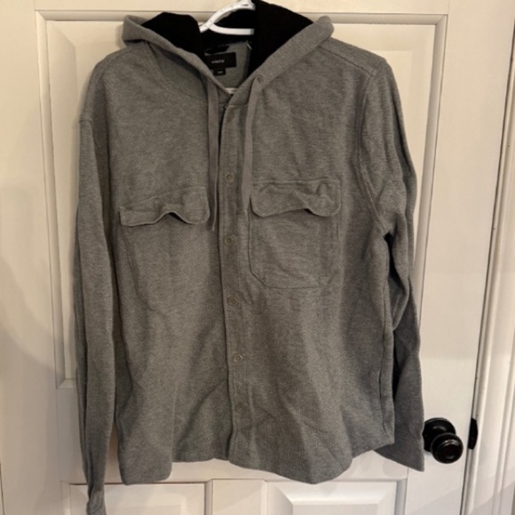 Vince Gray Cotton Button Up Hooded Long Sleeve Shirt Jacket - 31928 - Picture 2 of 12